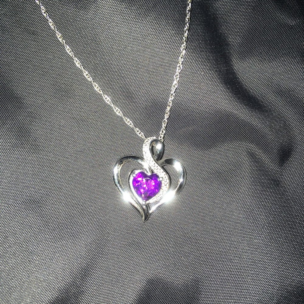 Purple emerald heart diamond necklace